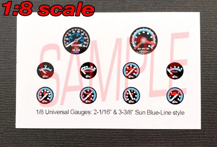 1/8 UNIVERSAL SUN BLUE LINE GAUGE FACES for 1/8 scale MODEL kits??PLEASE READ Model