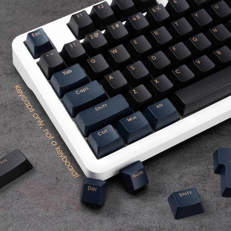 Black Dark Navy PBT Keycaps Set Double-shot Ergonomic for Mechanical Keyboards Model