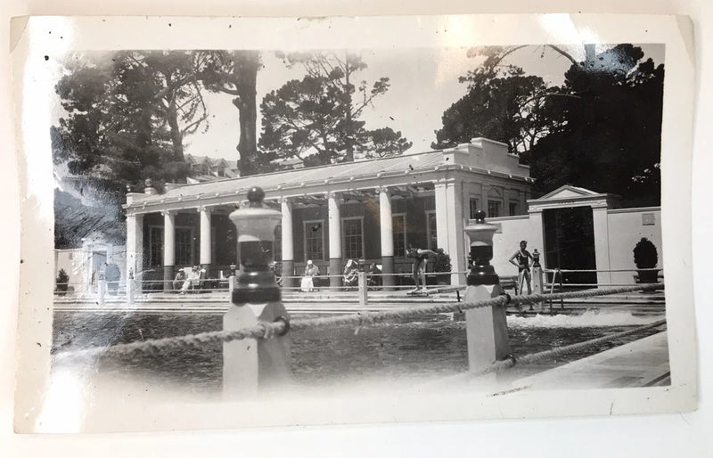 Old Snapshot Photo B&W Photograph People at Swimming Pool Diving Board Pre 1950 Model