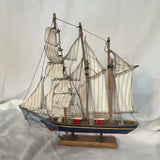Don Mechanic Sailing Ship Model Wood & Fabric, Nautical Display w/ Stand Blue Model