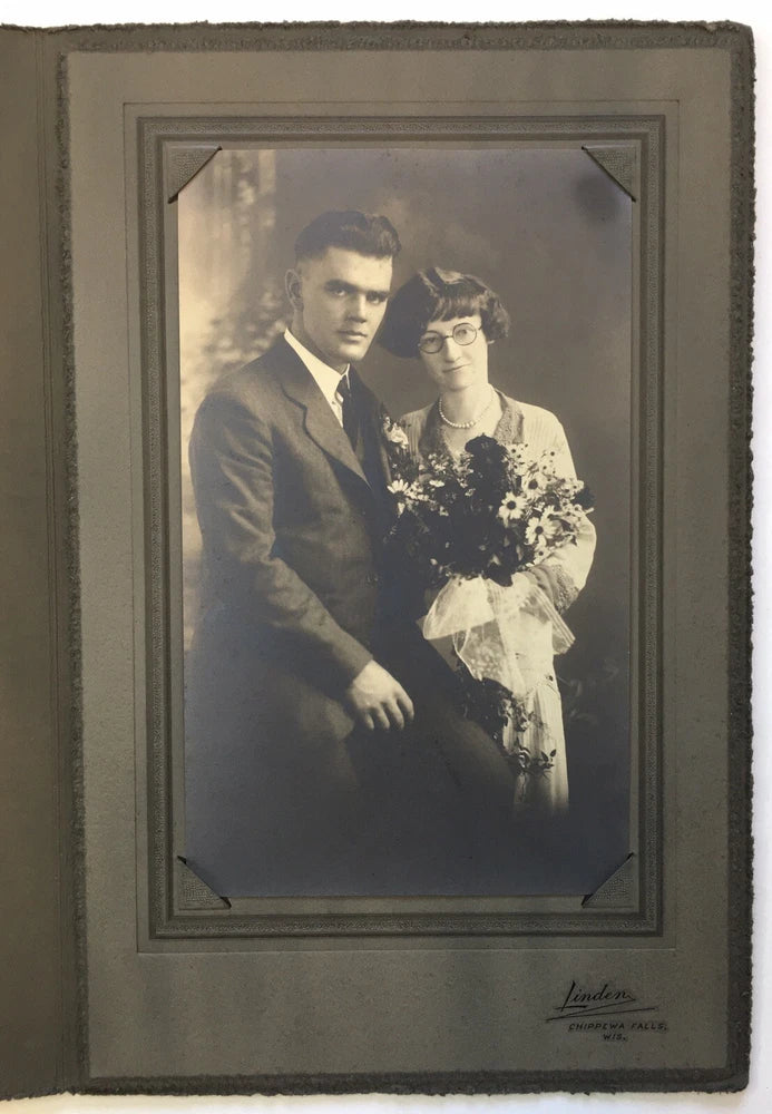 Photo on Board Folder Portrait Young Couple Handsome Man Lady w Flowers Model
