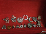 Vintage Charm Lot 16pc Silver Tone Pendants Hearts Skull Frog Tree of Life Craft Charms
