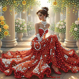 Diamond Art Special Shape, Red Dress Beauty in The Hallway Model