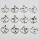 75pcs/lot Antique Silver Charms Double Love Heart Pendant for DIY Jewelry Making Charms