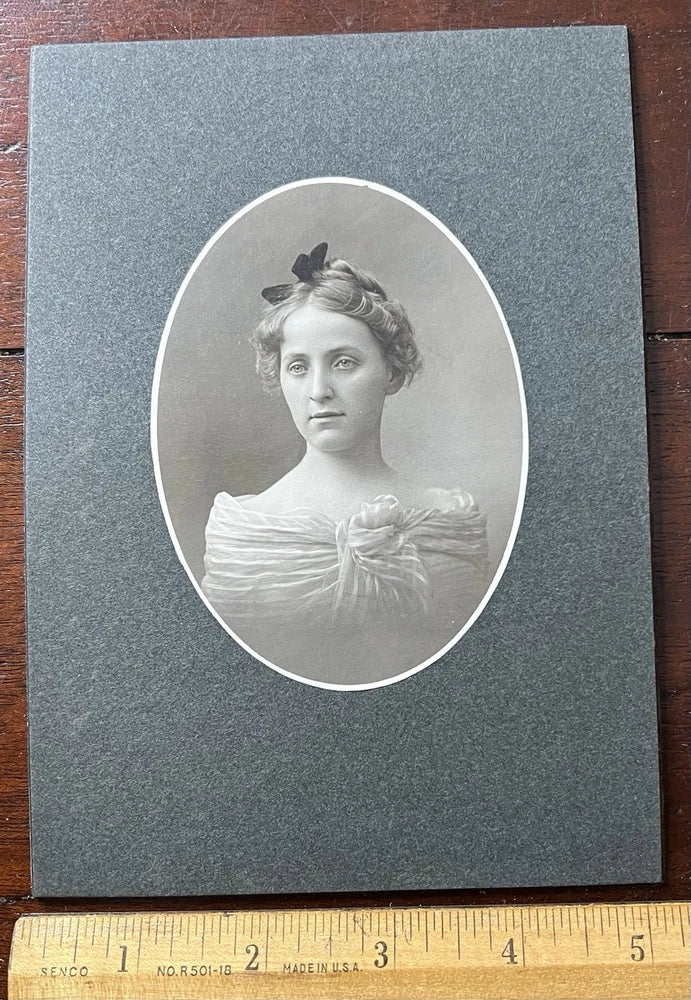 Photo on Board, PRETTY WOMAN,BOW IN HAIR, OFF SHOULDER DRESS, J.E.Purdy's Boston Model