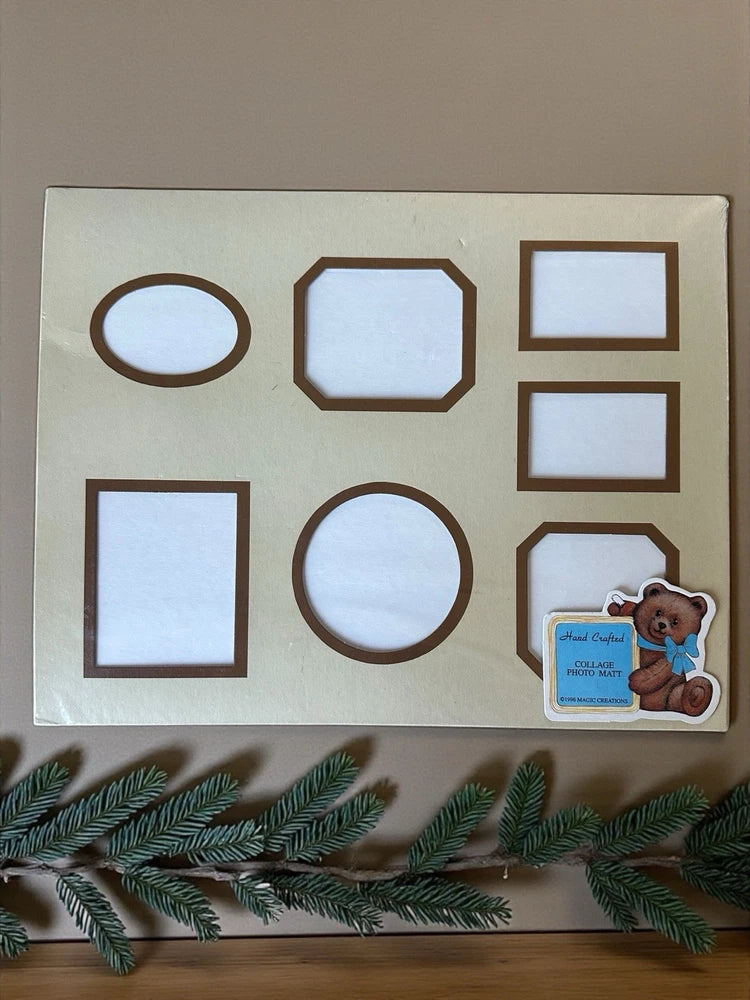 Vintage Multi Photo Collage Frame Mat Board 9 Openings Oval Rectangle 1990s Deco Model