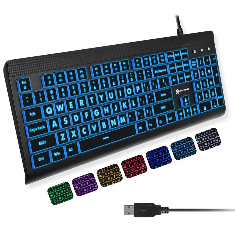 "Large Print Backlit Keyboard with 7Color LED for Windows and PC" Model