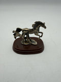 Running Horses Figurine Bronze Tone Sculpture on Wooden Base Desk Decor Model