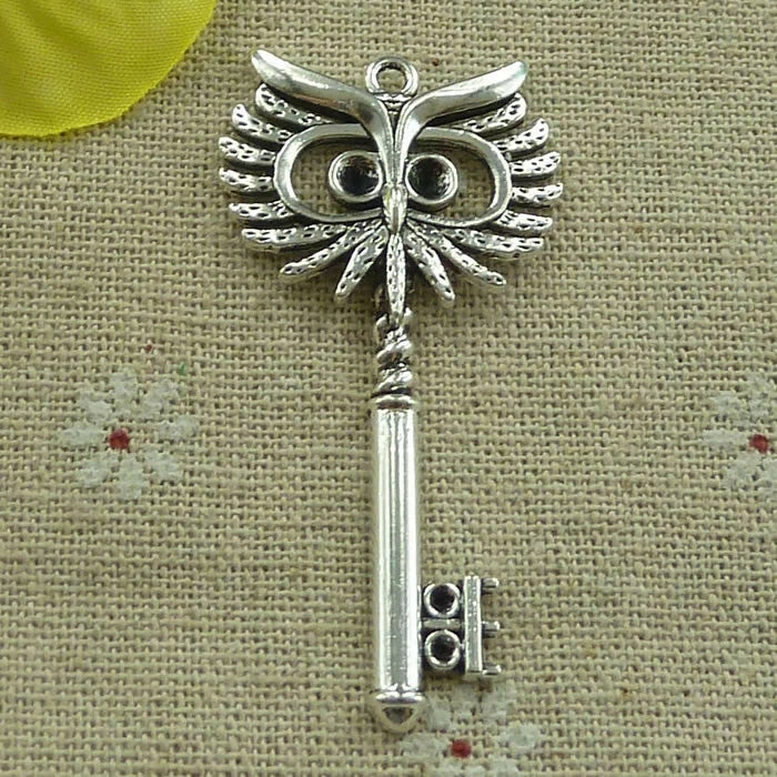 Free Ship 32 pcs tibetan silver owl key charms pendant 53x28mm L-4013 Charms