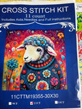 Colorful Sheep In Sweater Cross Stitch Kit~Pre-Printed Aida Model