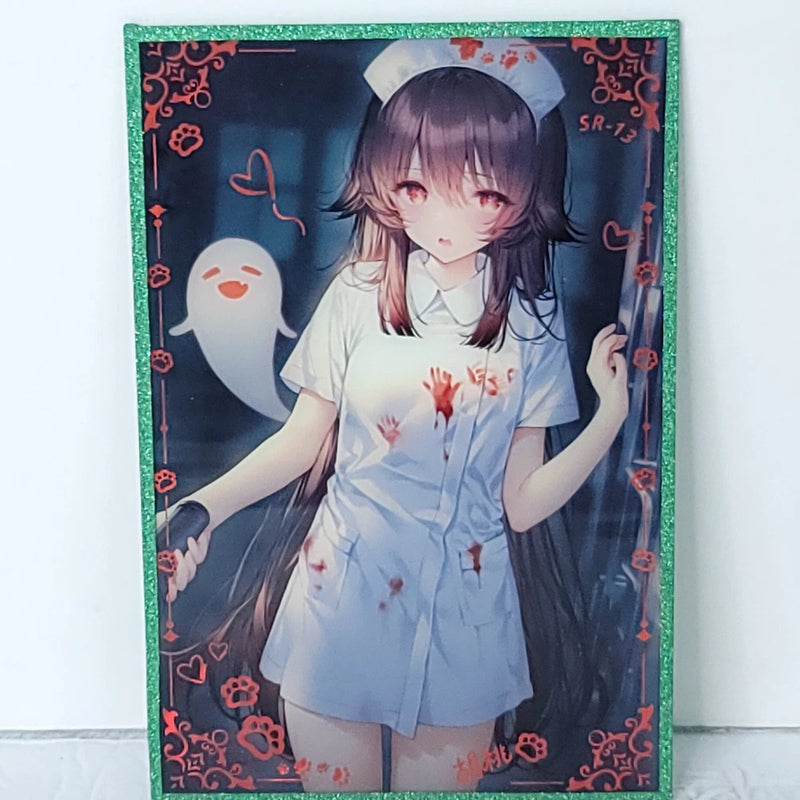 Hu Tao Nurse Holo Hearts Waifu Card Anime Girl Wall Art Oversized Board A5 Model