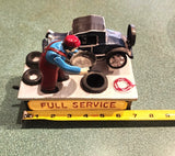 JE Steven's Mechanical Bank Vintage Cast Iron Full Service Station Model T Read Model