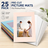 25 Pack Pre-Cut Picture Mats for Photos/Prints Backingboard + Clear Bag Model