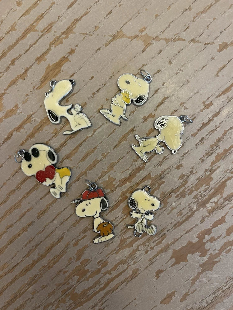Peanuts Snoopy Woodstock Enamel Charms Lot of 6 Silver Tone Keychain Jewelry Charms
