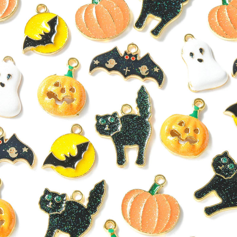 30x Halloween Cat Ghost Pumpkin Charms Pendants for Jewelry Making DIY Craftings Charms
