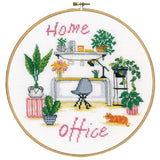 Vervaco counted cross stitch kit with embroidery ring "Home Office", diam 20cm., Model