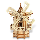 Mechanical Windmill 3D Wooden Puzzle Music Box Model Kit Desktop Ornament Model