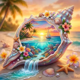 Tropical Beach Sunset 5D Diamond Art Kit - Relaxing DIY for Home Elegance 13.8" Model