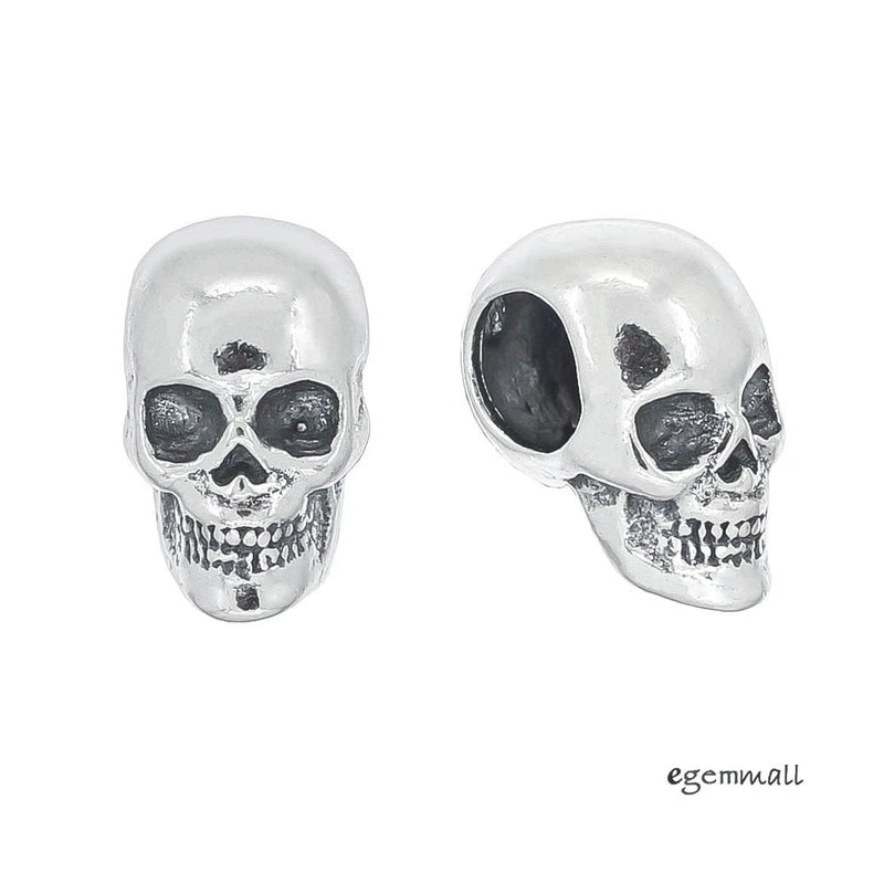 1PC Antique Sterling Silver Skull European Charm Bead #99364 Charms