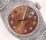 Rolex Datejust 36mm Steel, Jubilee Band, Diamond Bezel, Salmon Diamond Dial Model