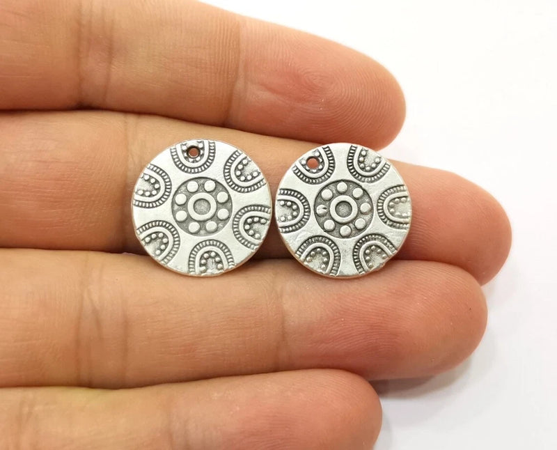 5 Pcs Round Charms Earring Charns Antique Silver Plated Findings 19mm G19064 Charms