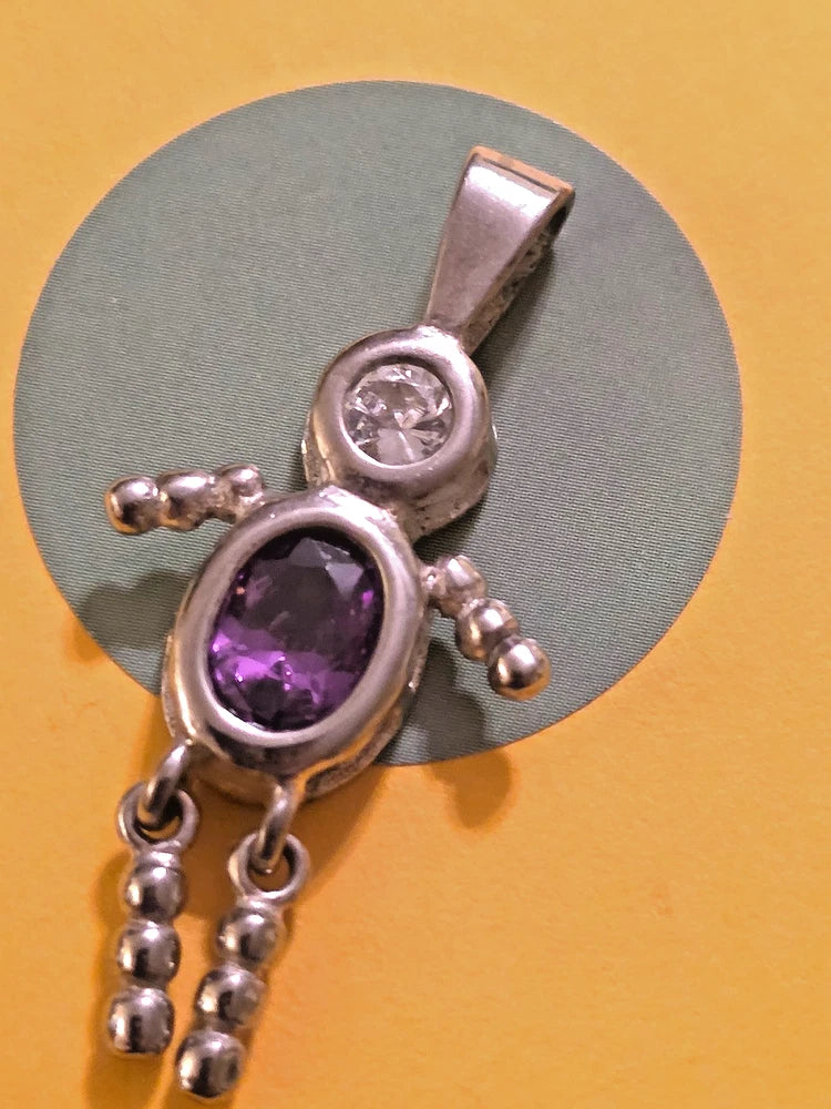STERLING SILVER BRACELET  CHARM ?    O47  PURPLE STONE BEAD BOY Charms