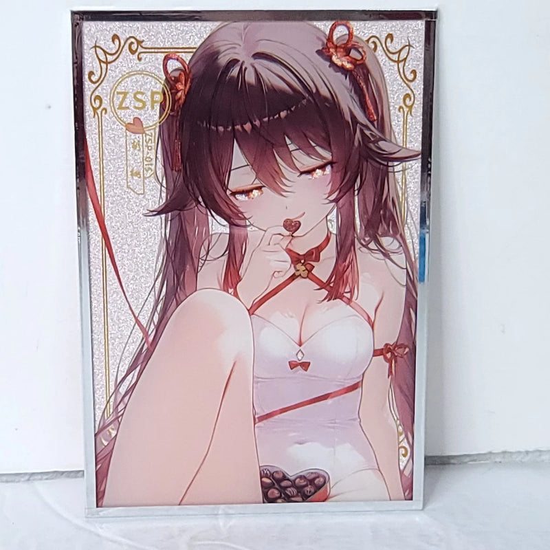 Hu Tao Chocolate Premium Waifu Card Anime Girl Art Oversized Board A6 Model
