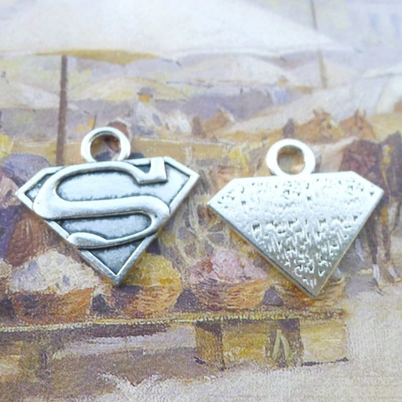 BLUK 50Pcs Superman Charms DIY Jewelry Making Pendants Antique Silver Charms