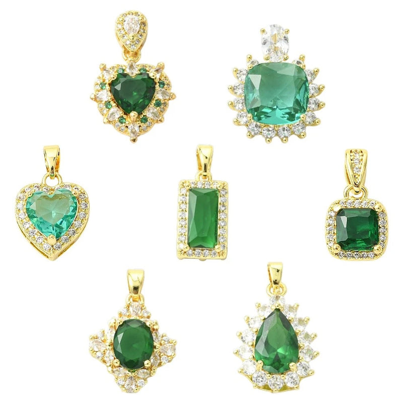 7pcs Cubic Zirconia Green Pendants Charms for Earrings Necklace Jewelry Making Charms