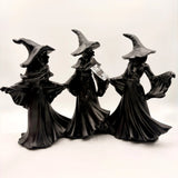 Tahari Home Halloween LARGE 3 Witches Holding Hands Figurine Matte Black NEW Model