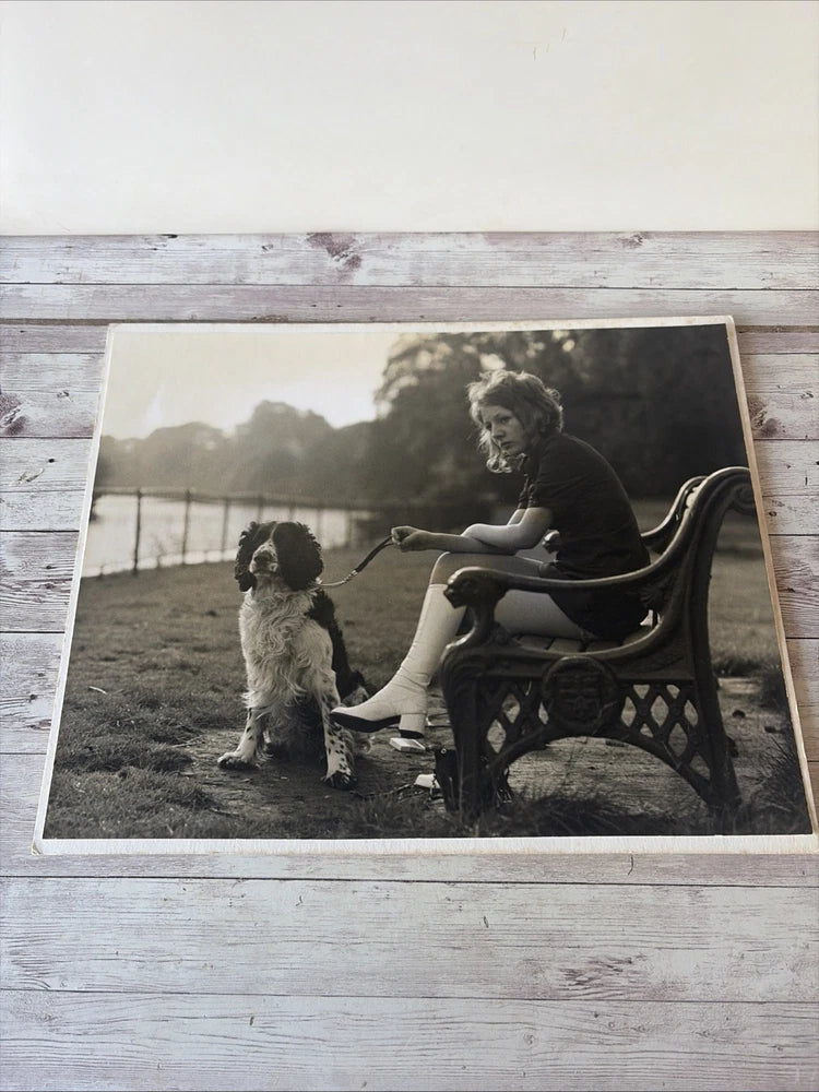 Vintage Photograph On Board Lady With Dog Model