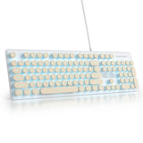Cute Quiet Keyboard Khaki Wired Typewriter Light Up Backlit Round Keys 104 Model