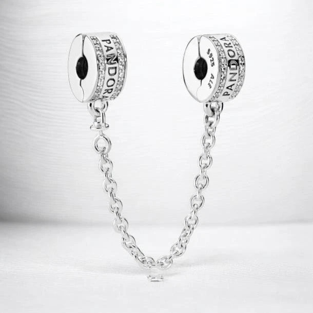 NEW PANDORA Logo Safety Chain Clip Charm 925Ale #792057CZ - 05 Charms