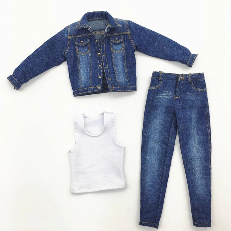 1/6 Male Blue Denim Jacket Pants Jeans Vest Suit Fit 12''Action Figure Body Toy Model