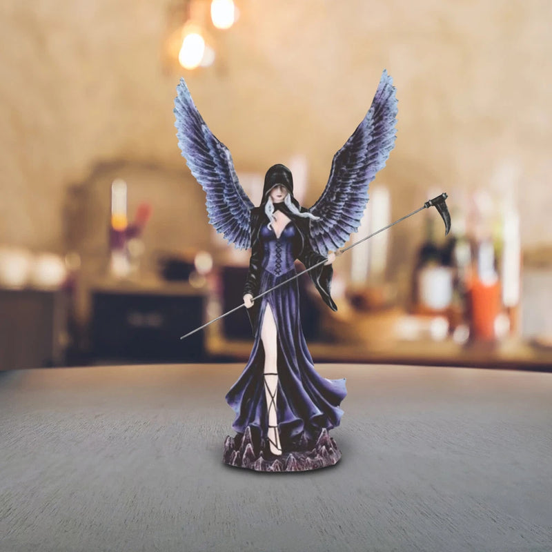 Dark Angel Black Fairy w/ Scythe Statue 12.25"H Fantasy Gothic Figurine Model