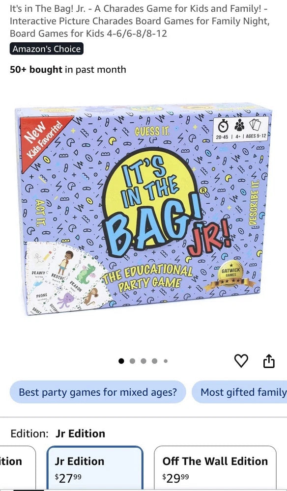 It's in The Bag! Jr. Interactive Picture Charades Board Games for Family Night, Model