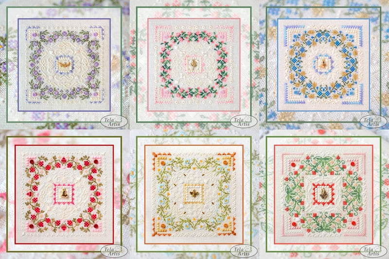 Set of 6 DIY Cross Stitch Embroidery Kits Floral and Berry Samplers Craft Gift Model