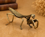 Mini Vintage Brass Praying Mantis Statue Ornament Animal Collectible Insect Art Model