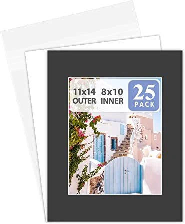 11x14 Black Photo Mat Boards Fits 8x10 Backing + Clear Bags DIY Picture Framing Model