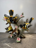 Enesco MCM Ceramic 4 Oriole Birds on a Tree Branch Pink Flowers Vintage RARE Model