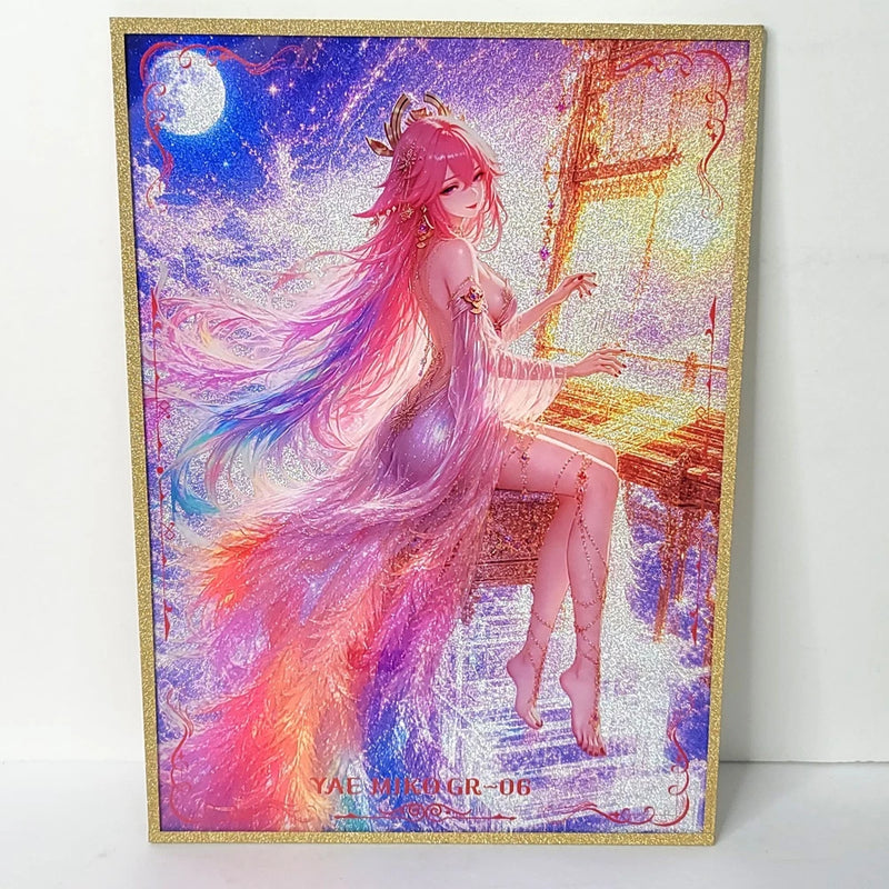 Yae Miko Gold Holo Double Side Waifu Card Anime Girl Wall Art Oversized Board A4 Model
