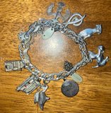 Vintage Monet Silver Tone Charm Bracelet 1967 Typewriter Slot Machine Sterling Charms