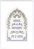 Cross stitch Wedding Greetings card with arch - complete kit in spring colours Model