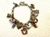 Vintage Child's Charm Bracelet 5"s Copper & Pewter Charms Charms