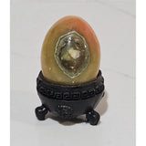 Polished Banded Onyx Stone Egg with Ornate Black Display Stand Model