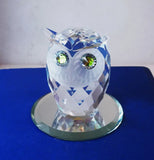 SWAROVSKI Small Crystal Owl Topaz Eyes Figurine 010016 w/Display Mirror Model