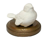 Song Bird Figurine White Ceramic on Gold Wood Display Base Model