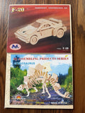 New/Sealed Easy to Assemble Wooden 3D models Stegosaurus & F-20 Car Model