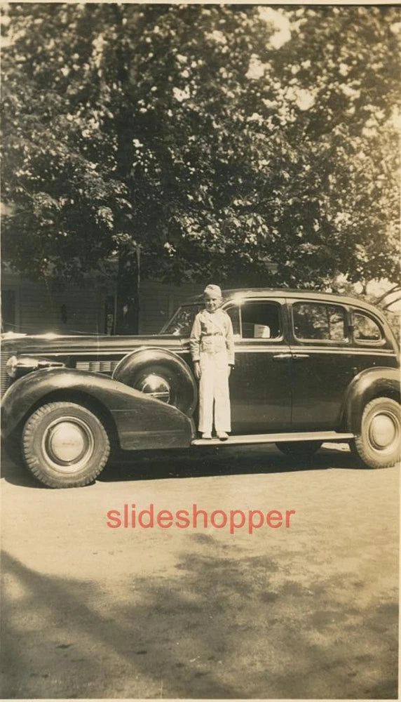 Photo Cute Little Boy on Running Board of 1936-37 Buick Roadmaster Sedan Model