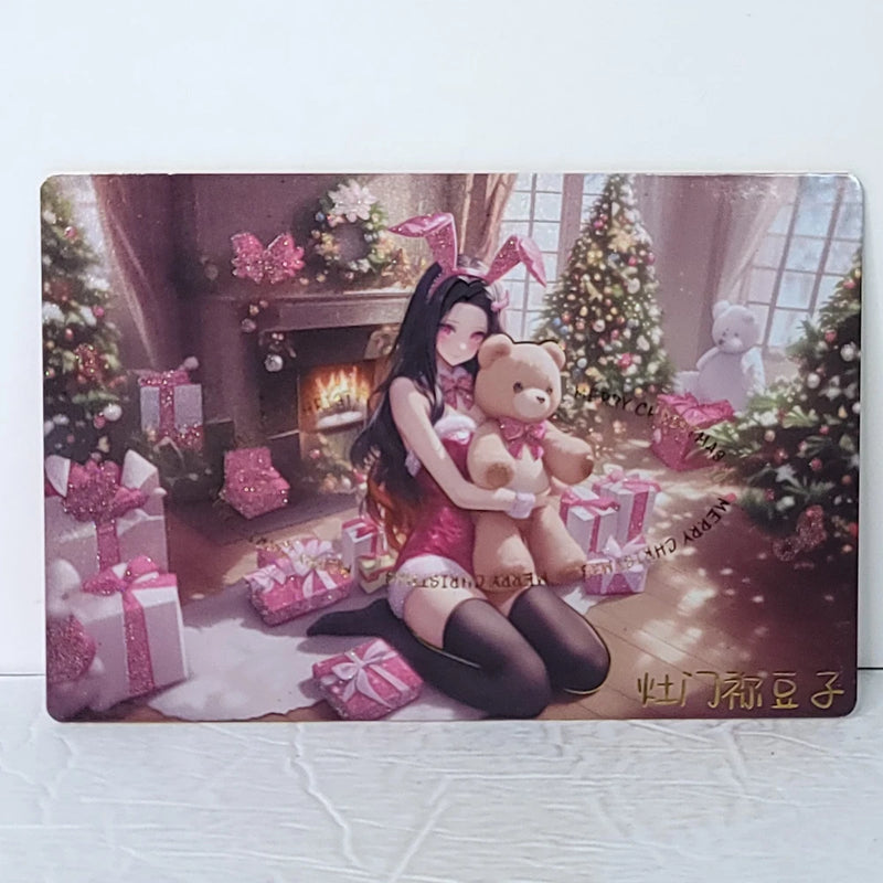 Nezuko Merry Xmas Teddy Waifu Card Anime Girl Wall Art Oversized Board A5 Model